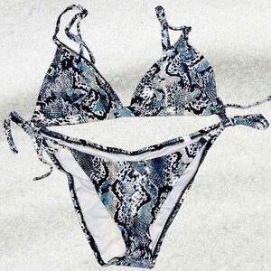 Triangle Top Blue Snake Print Bikini SHADE & SHORE Size L resort